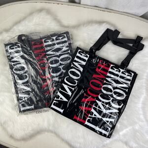 💋 2 NWOT Lancome Black White Red Tote Bag Faux Patent Leather Shoulder Bags